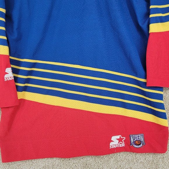 VINTAGE ST LOUIS BLUES NHL STARTER Large/XL Long Sleeve Patches Jersey V-Neck - Picture 8 of 11